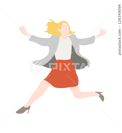 伸展雙臂跳躍的女商人/裙子/金髮女郎 126349094