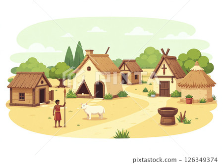 寧靜的早晨村莊景色 126349374