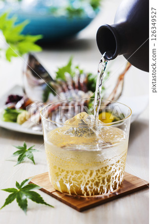 Shochu and Horse Mackerel Sashimi Shochu and Horse Mackerel Sashimi 126349527