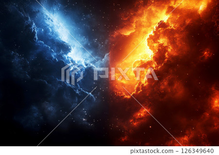 Versus wallpaper, heaven and hell, good vs evil, light and darkness background, for match competition. 126349640