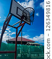 Basketball goal seen from under clear skies 126349816