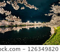 Cherry blossoms at the river side at night 126349820