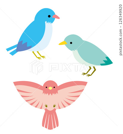 An illustration of three colorful little birds 126349920