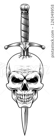 Skull Dagger Knife Tattoo Grim Reaper Illustration 126349958