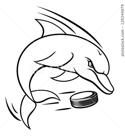 Dolphin Animal Ice Hockey Puck Sports Team Mascot Dolphin Animal Ice Hockey Puck Sports Team Mascot 126349979