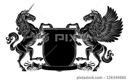 Heraldic Crest Unicorn Pegasus Coat Of Arms Shield 126349988
