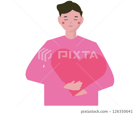 男人輕輕的抱住自己的心。心境平和。向量插圖 男人輕輕的抱住自己的心。心境平和。向量插圖 126350041