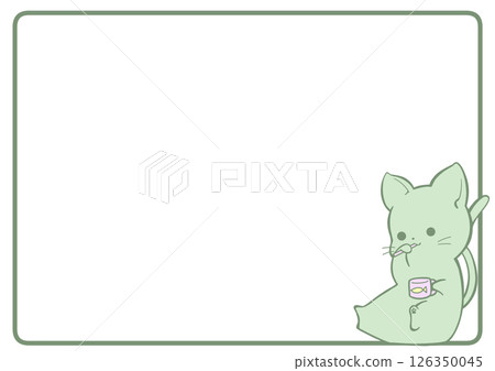 A frame background of a cat sitting and brushing its teeth (matcha green) 126350045