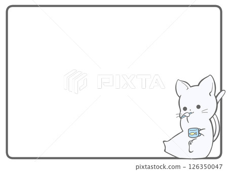 A frame background of a white cat sitting and brushing its teeth A frame background of a white cat sitting and brushing its teeth 126350047