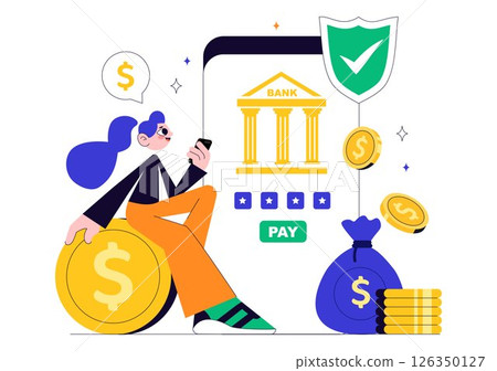 Mobile Banking Vector Illustration featuring a Wallet App for Payment via Phone and Wireless Cash Transactions using Credit and Debit Cards Background 126350127