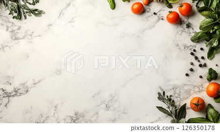 Tomato and vegetable image, frame, white background 126350178