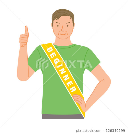 Gym beginner (smiling middle-aged man): thumbs up good sign 126350299