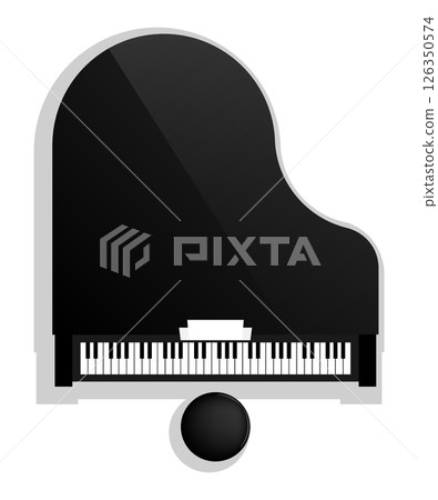 Concert piano royal top view. Pianist place under the spotlights on stage aerial view. Minimalistic black and white vector 126350574