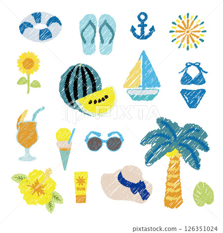 Summer material, summer vacation, hand-drawn style, icon 126351024