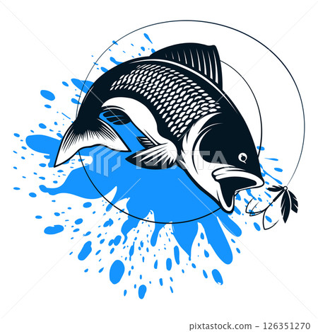 Fish jumping for bait and blue splashes of water 126351270