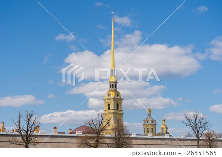 Ancient Peter and Paul Fortress in spring sunny day, view from Neva river. Saint Petersburg, Russia Ancient Peter and Paul Fortress in spring sunny day, view from Neva river. Saint Petersburg, Russia 126351565