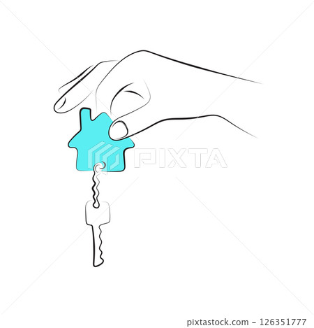 closeup hand holding house key illustration vector hand drawn with black lines isolated on white background closeup hand holding house key illustration vector hand drawn with black lines isolated on white background 126351777