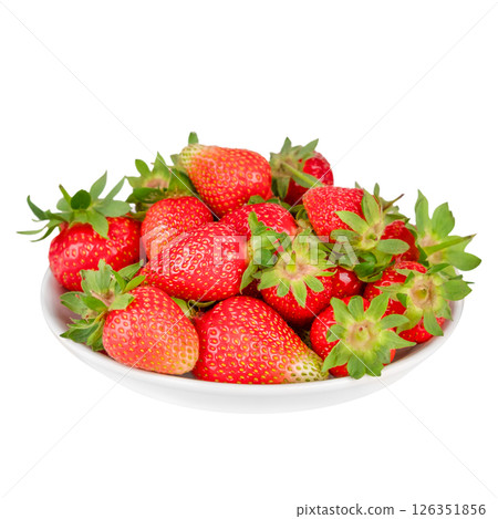 large ripe strawberries in a white plate isolated on white background large ripe strawberries in a white plate isolated on white background 126351856