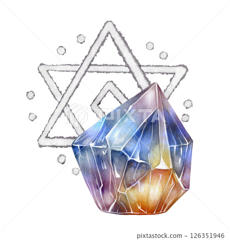 Watercolor crystal with mystical geometric symbol 126351946