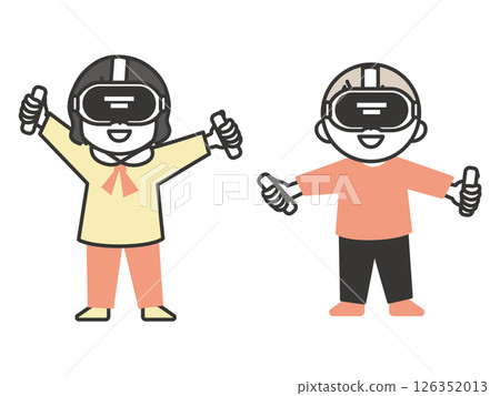 Illustration of children playing with VR goggles - A simple and cute experience of near-future technology 126352013
