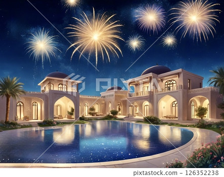 Fireworks over Arabian Resort Fireworks over Arabian Resort 126352238