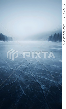 Wide view of frozen lake in winter 126352257