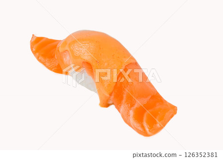 Sous-vide salmon sushi nigiri on white background Sous-vide salmon sushi nigiri on white background 126352381