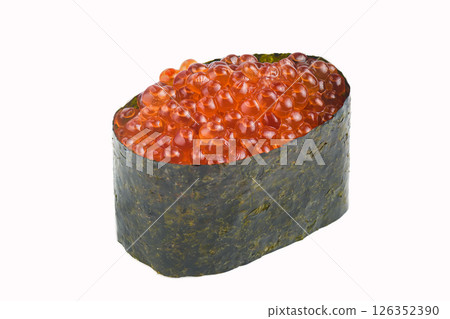 Ikura sushi gunkan with salmon roe on white background 126352390
