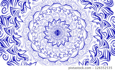 Illustration of a background with a mandala motif in blue and shadows Illustration of a background with a mandala motif in blue and shadows 126352535