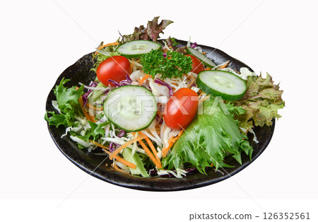 Japanese green salad with cucumber, tomato, and mixed vegetables Japanese green salad with cucumber, tomato, and mixed vegetables 126352561