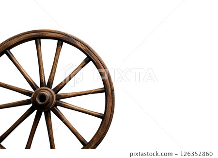 Wooden wagon wheel on a white background 126352860