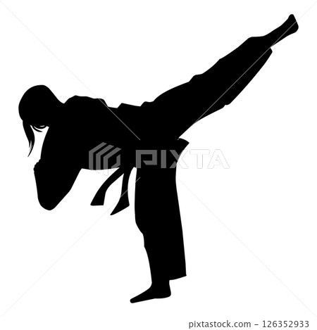 Black silhouette illustration of female karate 126352933