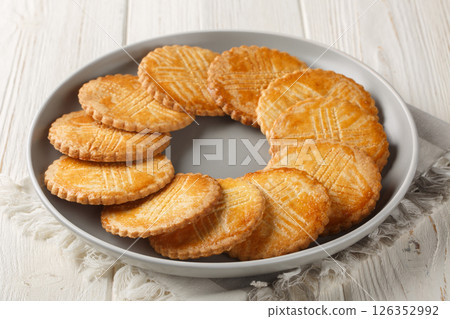 Breton Butter Cookies Sable closeup on the plate. Horizontal 126352992
