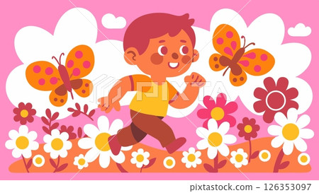 Background Lo-fi music Anime cartoon with flowers grass field Sunburst Pop 126353097