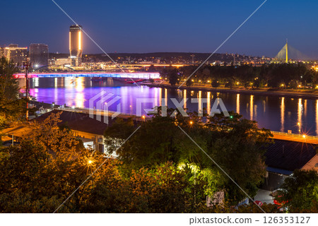 Night view from the Belgrade fortress of the Sava river and Belgrade waterfront in Belgrade, capital of Serbia Night view from the Belgrade fortress of the Sava river and Belgrade waterfront in Belgrade, capital of Serbia 126353127