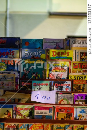 Second-hand books, comics and LP records street stall in pedestrian Knez Mihailova street in Belgrade, Serbia Second-hand books, comics and LP records street stall in pedestrian Knez Mihailova street in Belgrade, Serbia 126353187