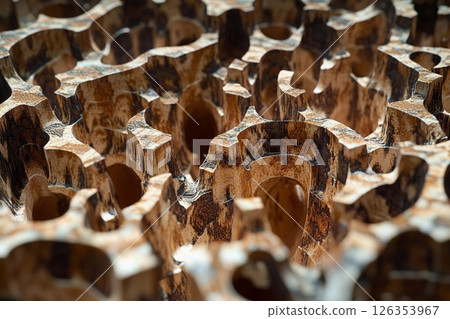 Intricate stone labyrinth nestled among greenery invites exploration and curiosity on a sunny day 126353967