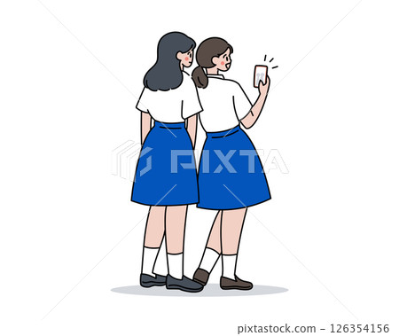 採取與智能手機的高中女孩一selfie 126354156