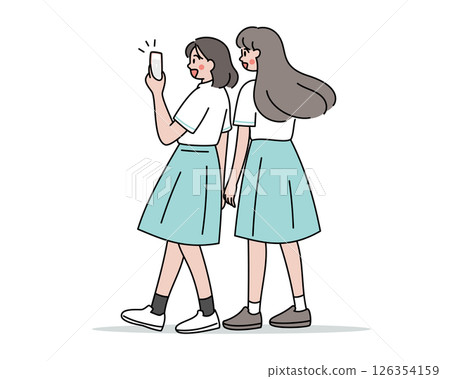 High school girl taking a selfie with a smartphone High school girl taking a selfie with a smartphone 126354159