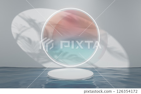 Round glass and stage, 3d rendering. 126354172