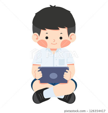 Illustration of a Boy Student Using a Tablet Illustration of a Boy Student Using a Tablet 126354417