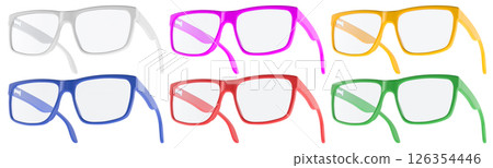 Colorful prescription eyeglasses with transparent lenses. 3D rendering 126354446