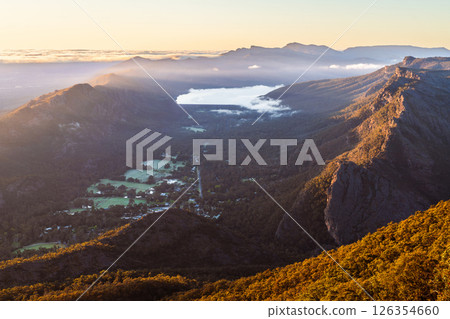 Beautiful sunrise view above Halls Gap viewed from Boroka Lookout, Grampians, Victoria 126354660