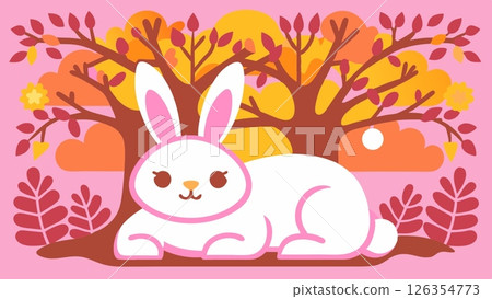 rabbit wearing headphones Lo-fi Background Big tree Sunburst Pop 126354773