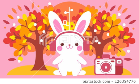 rabbit wearing headphones Lo-fi Background Big tree Sunburst Pop 126354776