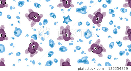 Purple Fish and Bubble Seamless Pattern Purple Fish and Bubble Seamless Pattern 126354859