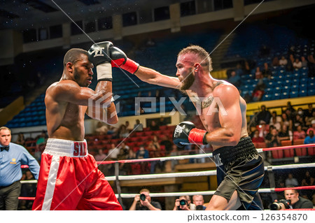 referee showing a red boxing ring to a woman 126354870