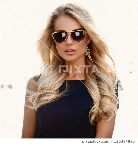 戴著墨鏡的金髮女人 戴著墨鏡的金髮女人 126354986