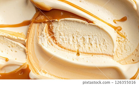 [AI image] Vanilla ice cream mixed with caramel sauce 126355016