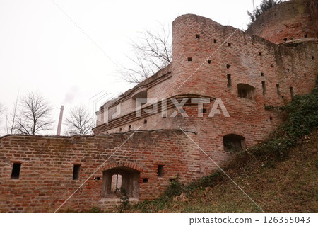 Brick building with a chimney on top 126355043